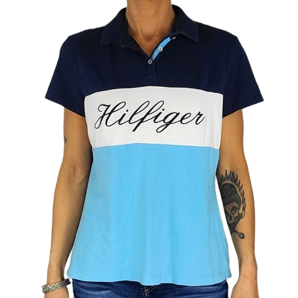 Tommy Hilfiger Polo Shirt Size Large Blue Embroide